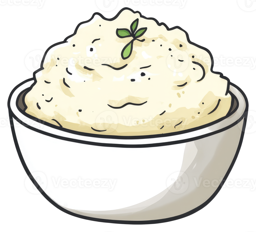 Cartoon illustration depicts a bowl filled with mashed potato dish png