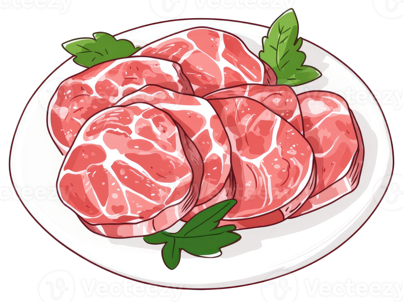 A plate containing multiple pieces of raw meat is visible png