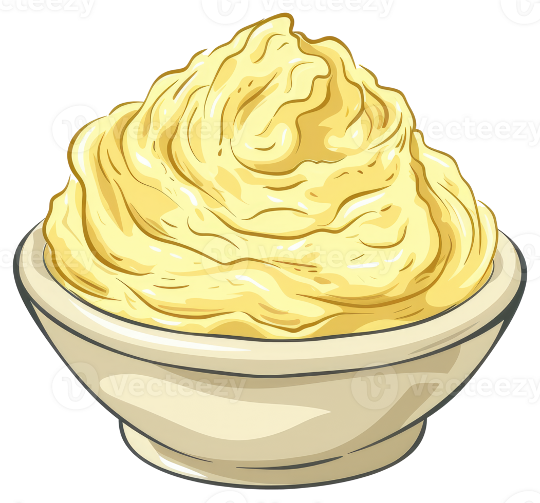 A bowl of yellow creamy food illustration on a white background png