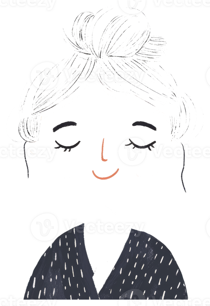 A stylized illustration depicts a woman with closed eyes and a bun png