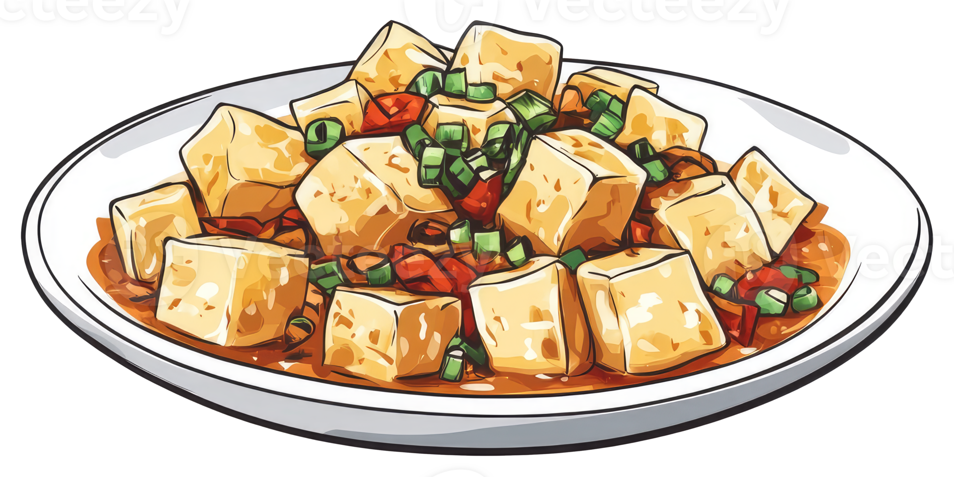 Delicious Tofu Cubes Served With Sauce And Vegetables On A Plate png