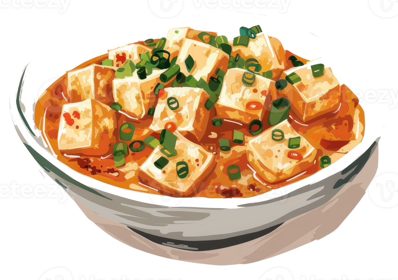 Delicious Tofu Dish Served in a Bowl Garnished with Green Onions png