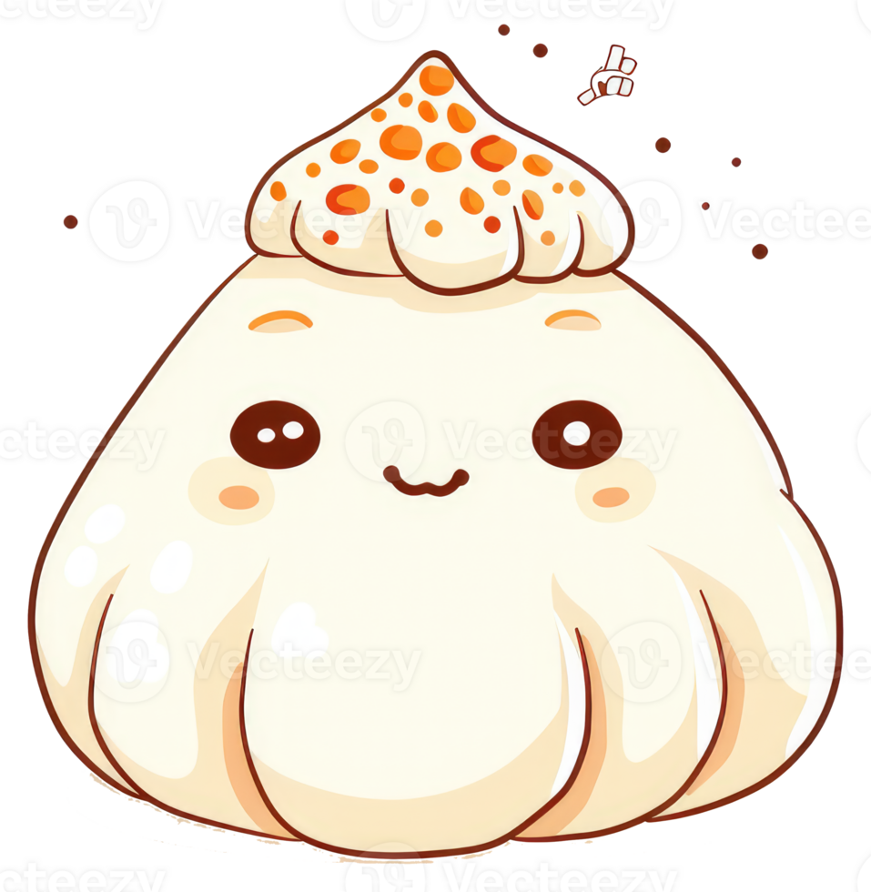 A cute cartoon dumpling with orange spots and big friendly eyes png