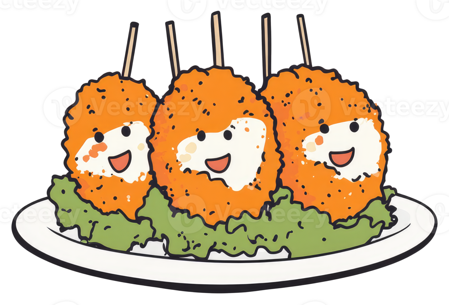 Cartoon illustration of fried food on a white plate smiling png
