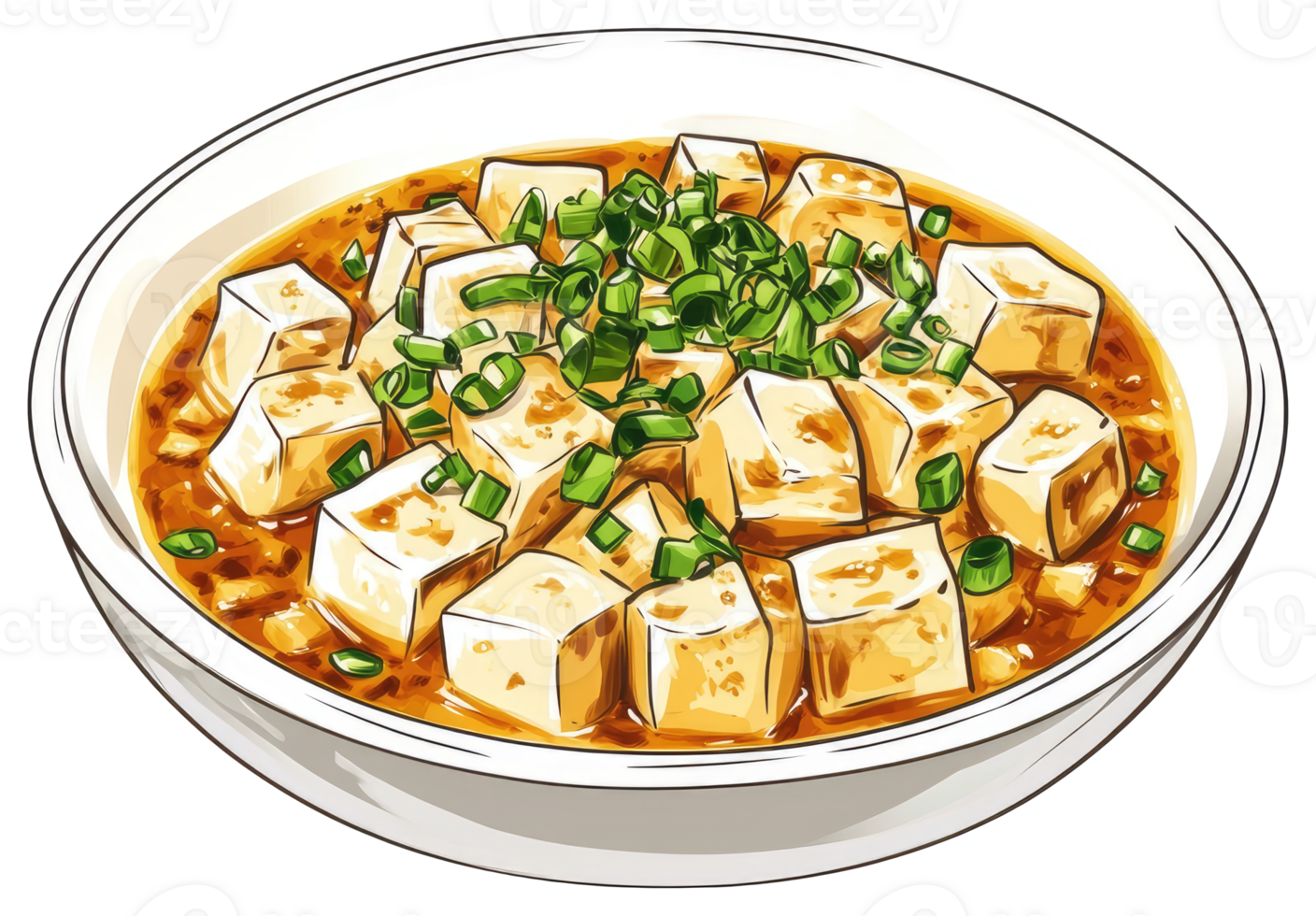Delicious tofu dish served in a white ceramic bowl png
