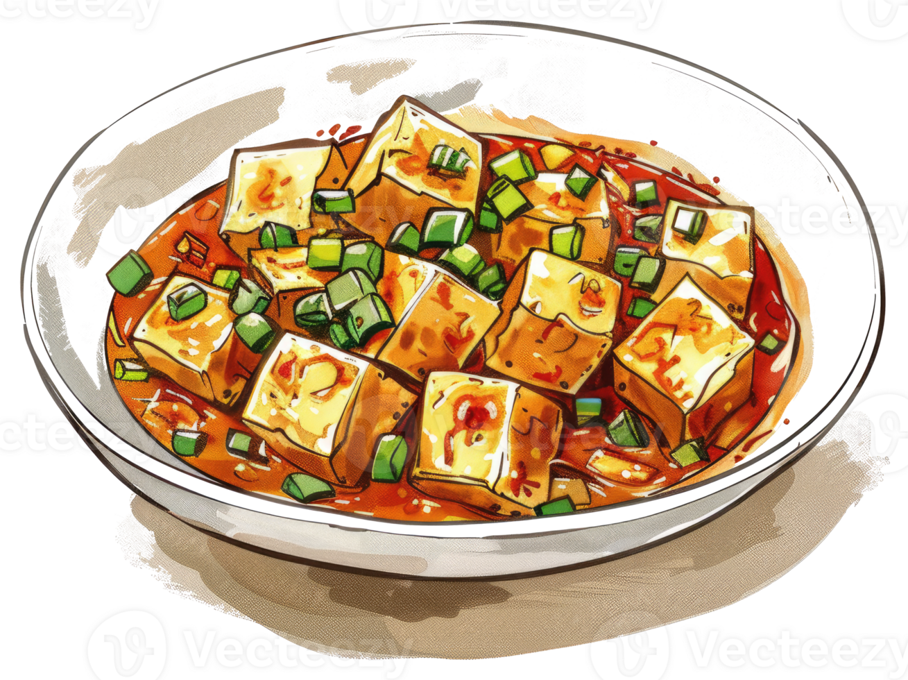 A colorful illustration depicts a bowl of tofu and sauce png