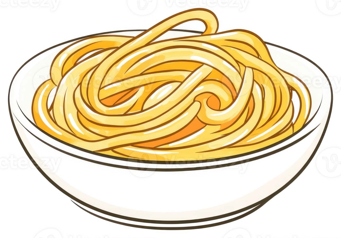 A bowl filled with golden cooked pasta noodles png