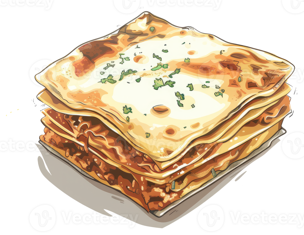 A stacked illustrated depiction of a delicious lasagna dish png