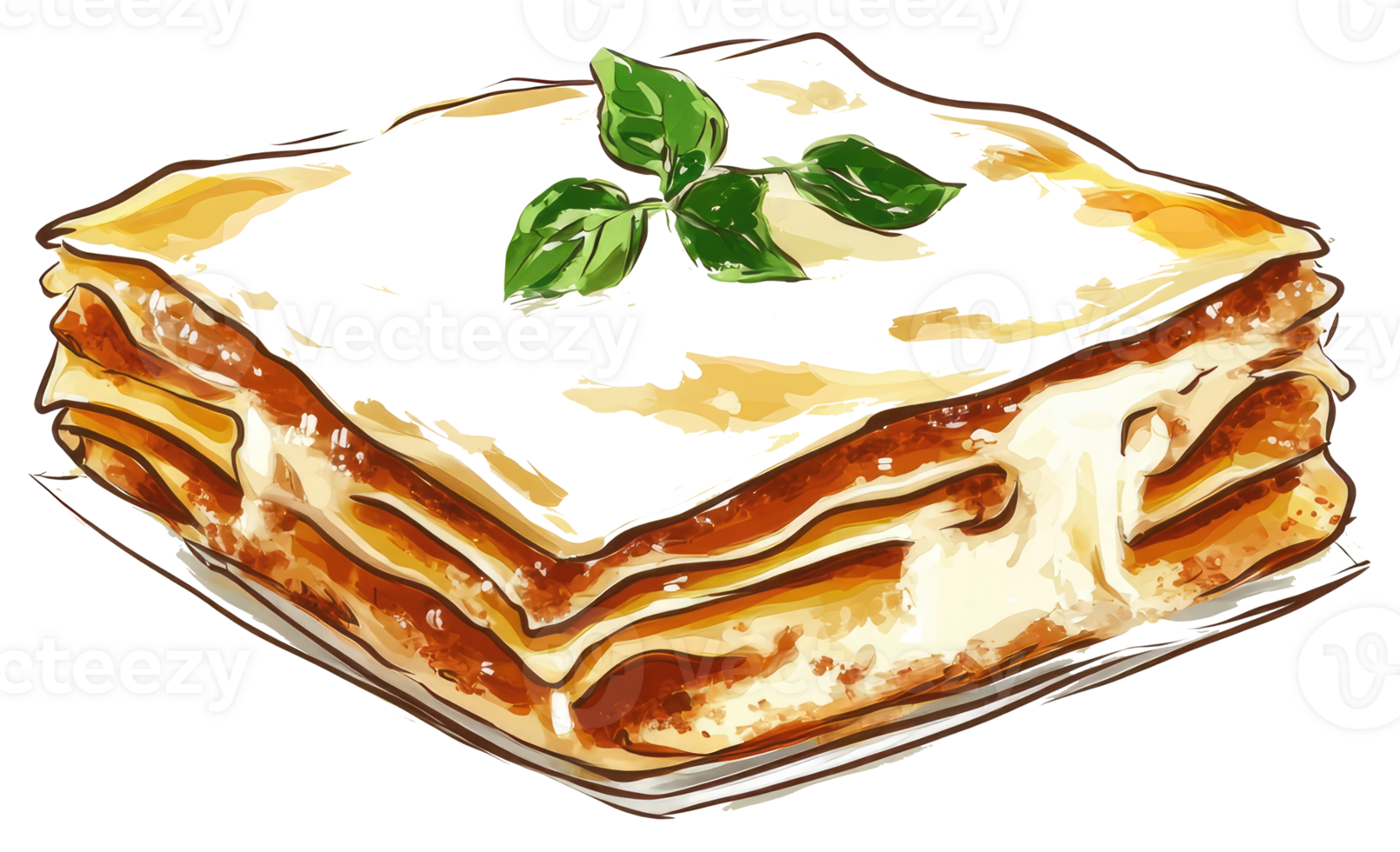 A Delicious Watercolor Illustration of a Tasty Lasagna Dish png