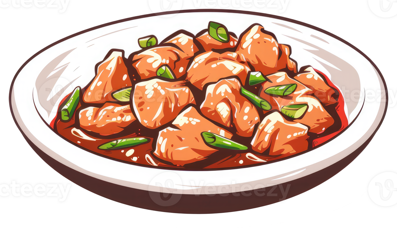 A delicious bowl of cooked meat with green vegetables png