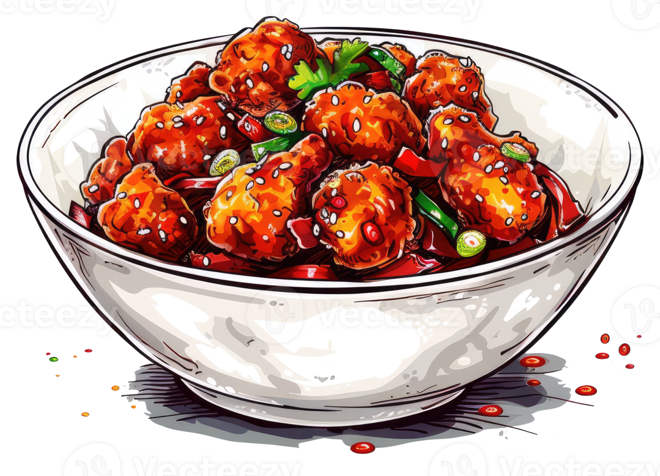 A detailed illustration of delicious fried food in a bowl png