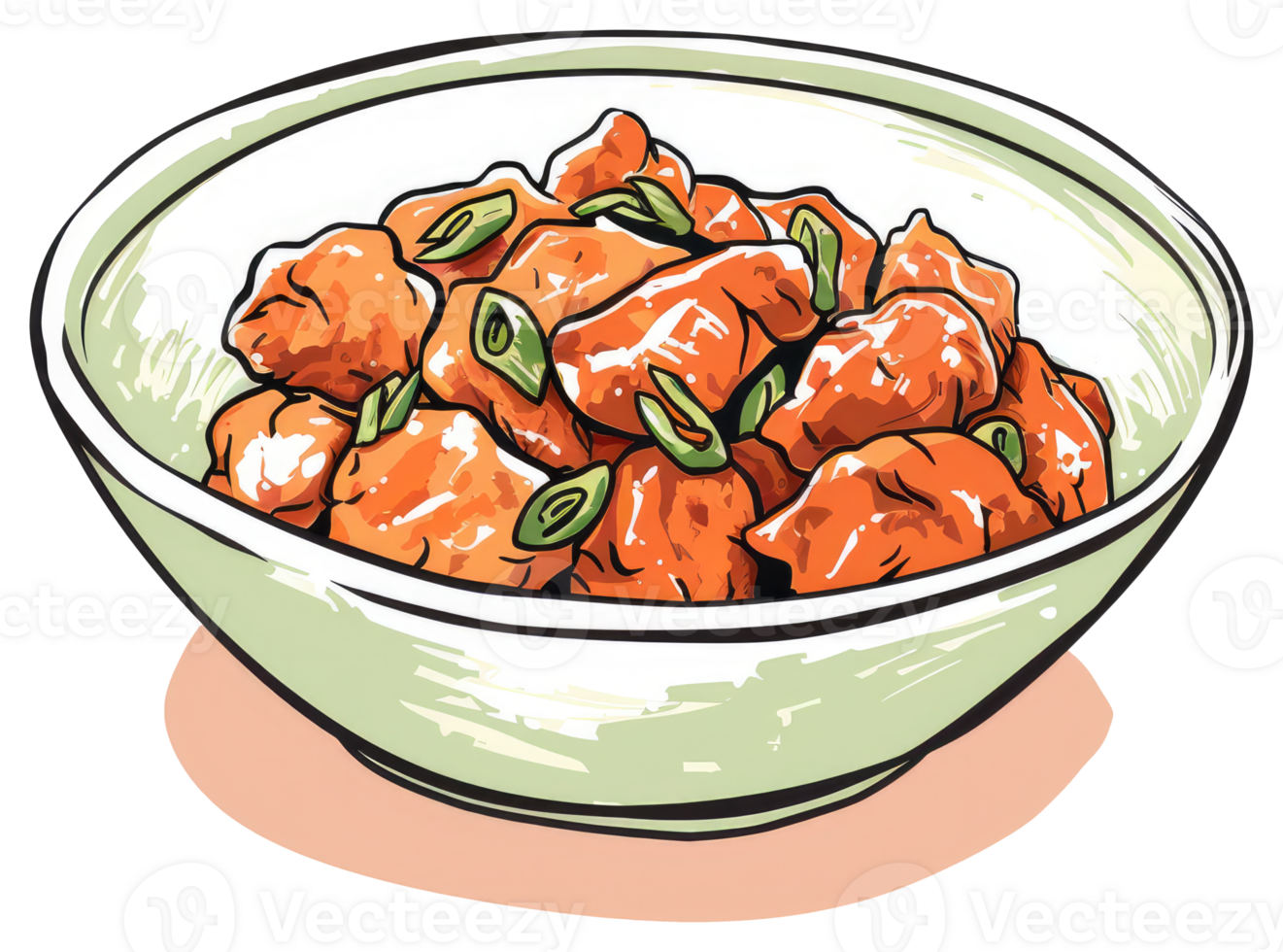 Delicious bowl of orange food with green toppings presented freshly png