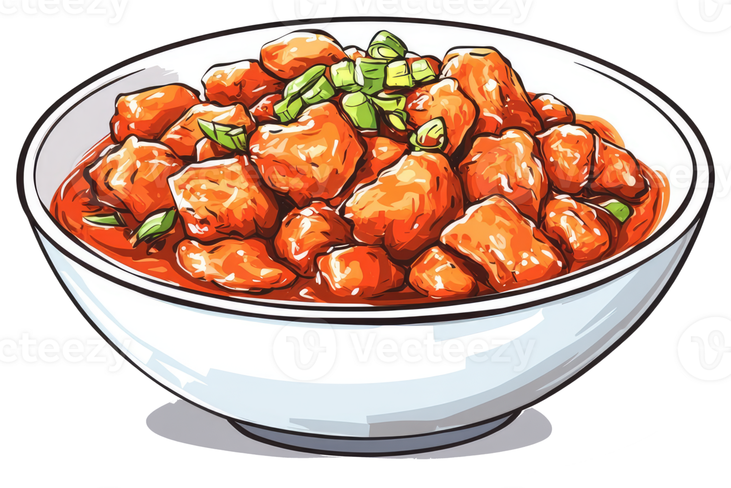 A bowl of delicious orange colored food with green garnish png