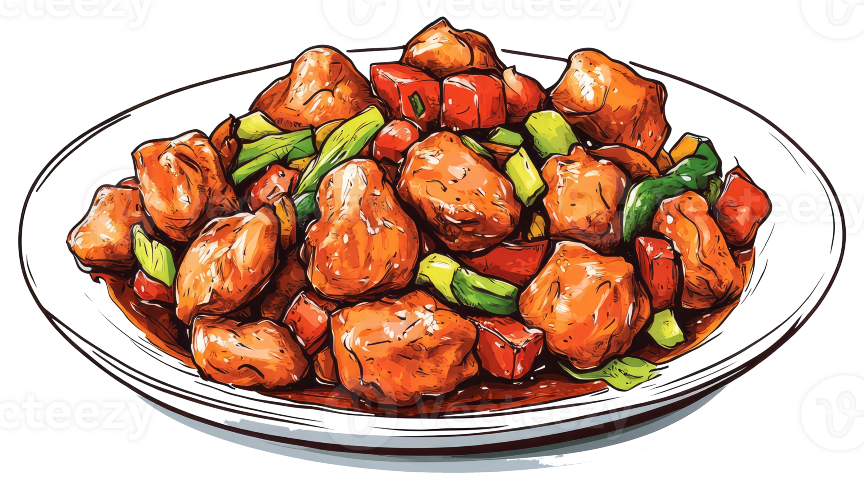 Delicious looking dish of cooked food with vibrant colors and vegetables png