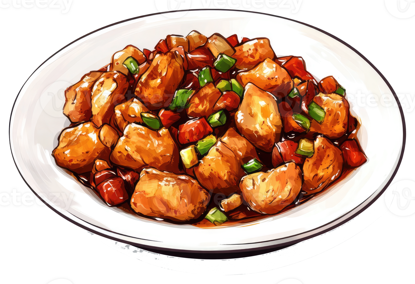 A Plateful of Chicken and Vegetable Cuisine with Sauce Presentation png