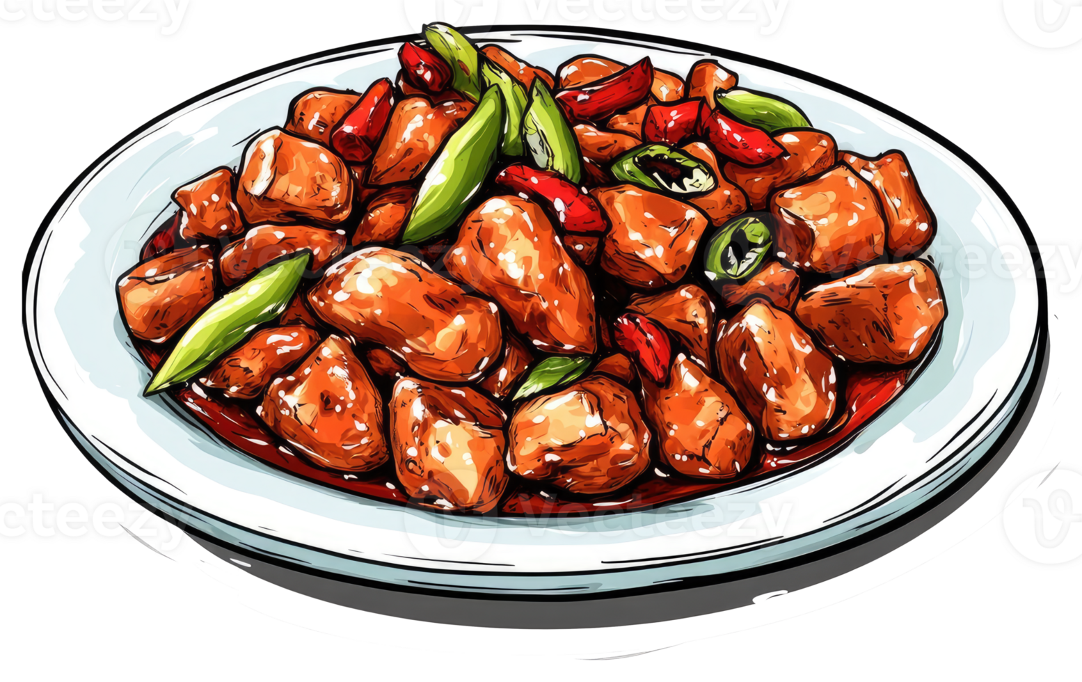 An artistic illustration of a delicious cooked food presentation on a plate png
