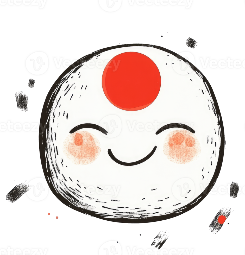 Animated smiling face with red circle decoration on a white sphere png