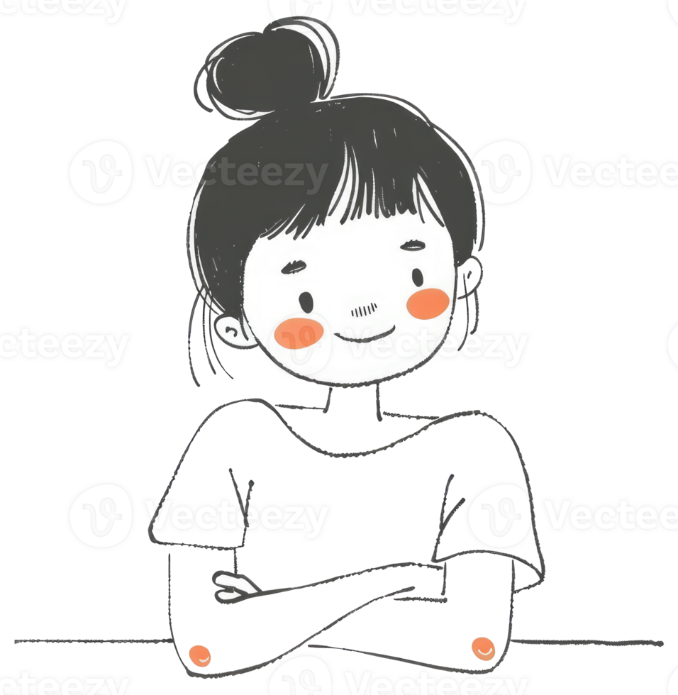 A cute illustration depicts a young person with arms crossed smiling png