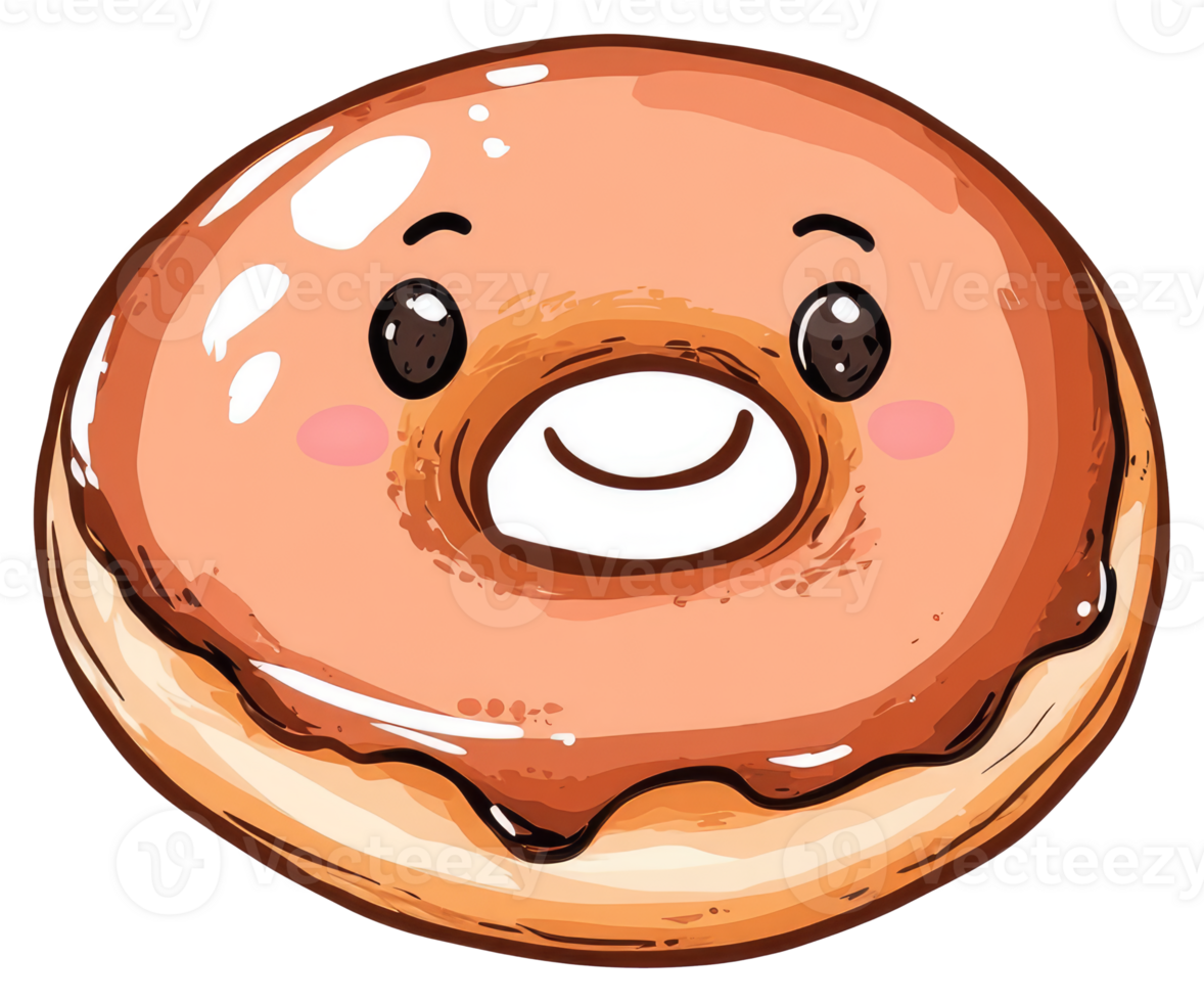 A friendly cartoon donut with a happy expression and smiling face png