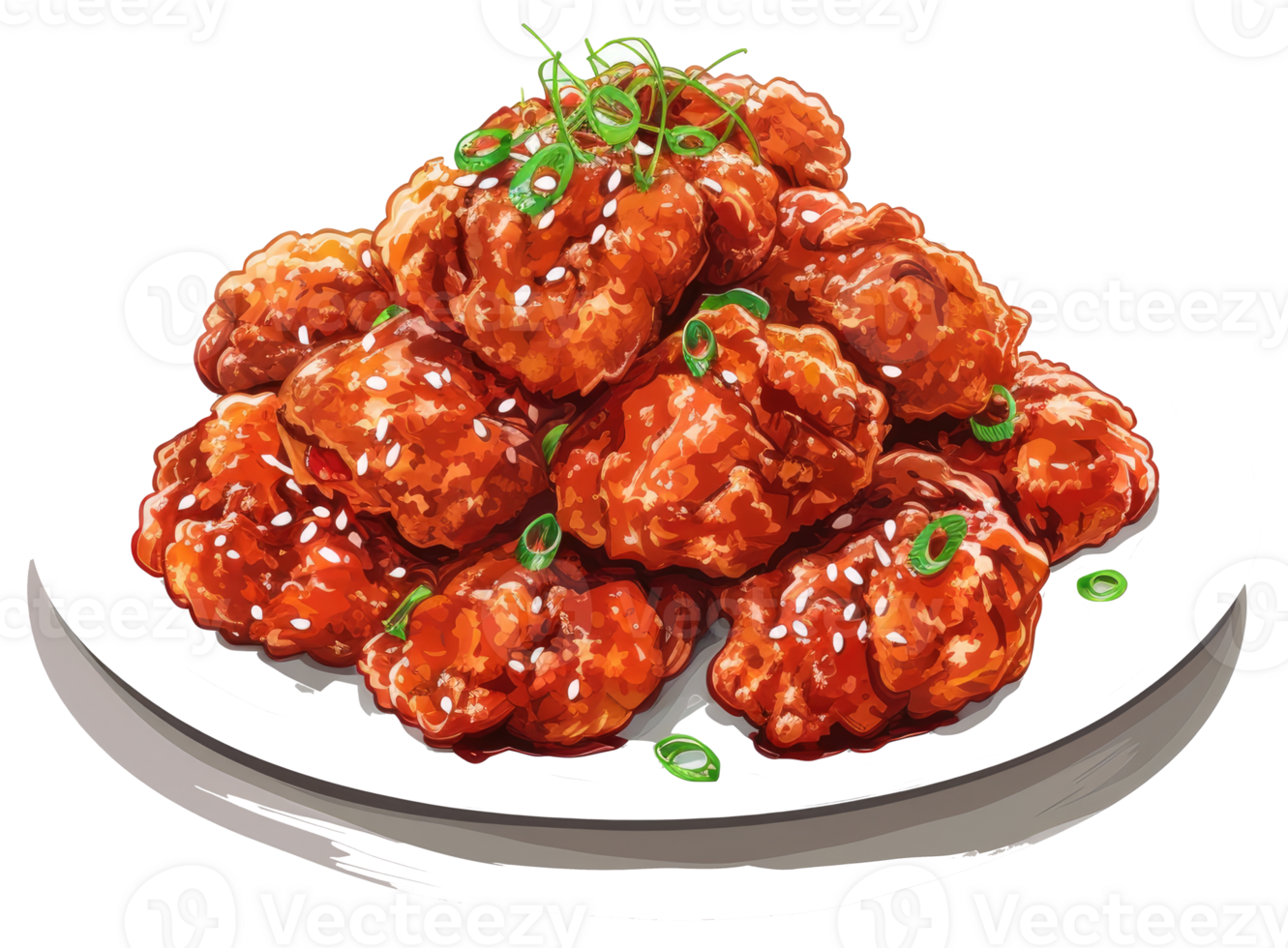 Delicious and crispy fried chicken pieces on a white plate png
