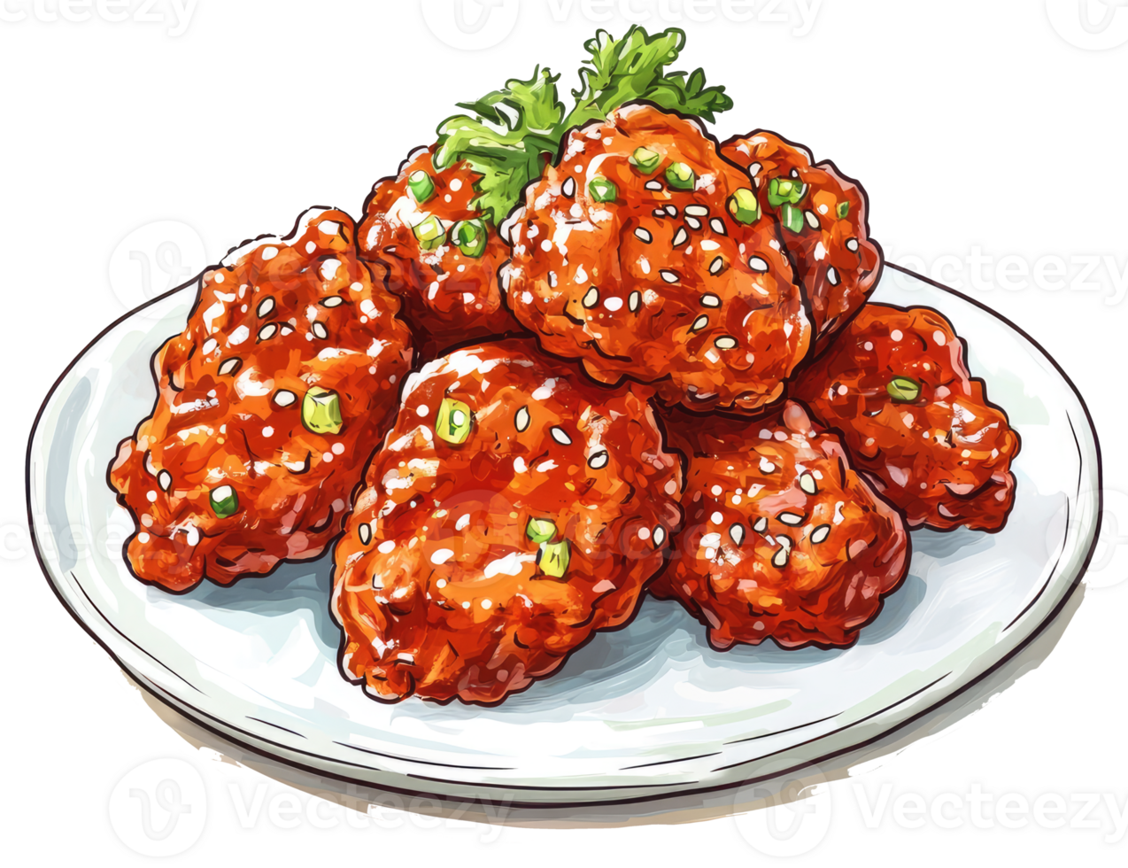 Crispy Chicken Wings Covered In Spicy Red Sauce On Plate png