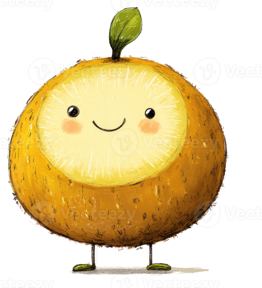 A cute smiling character resembling a fruit with small legs png