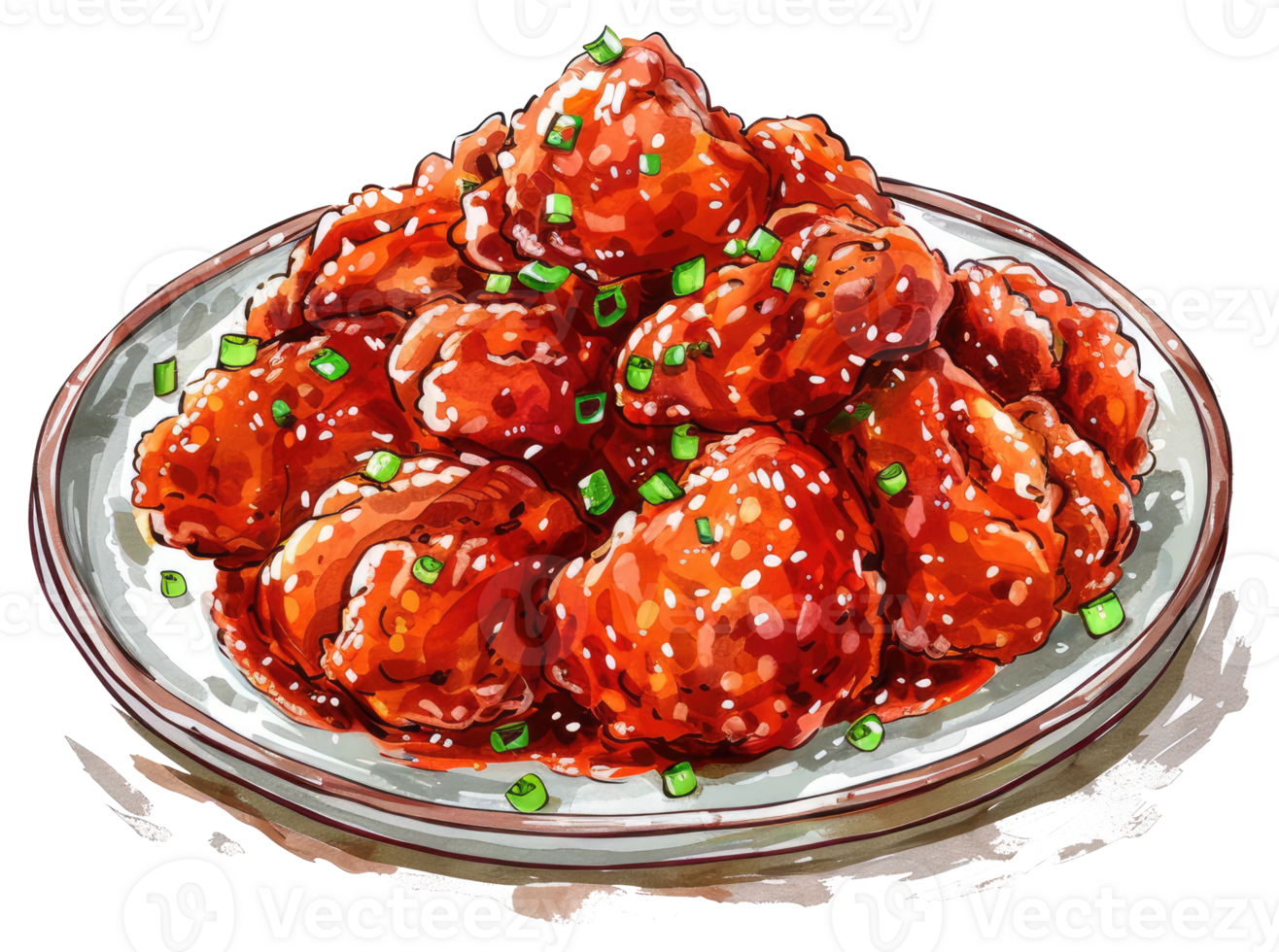 A Plate Showing Delicious Crispy Fried Chicken Pieces With Sauce png