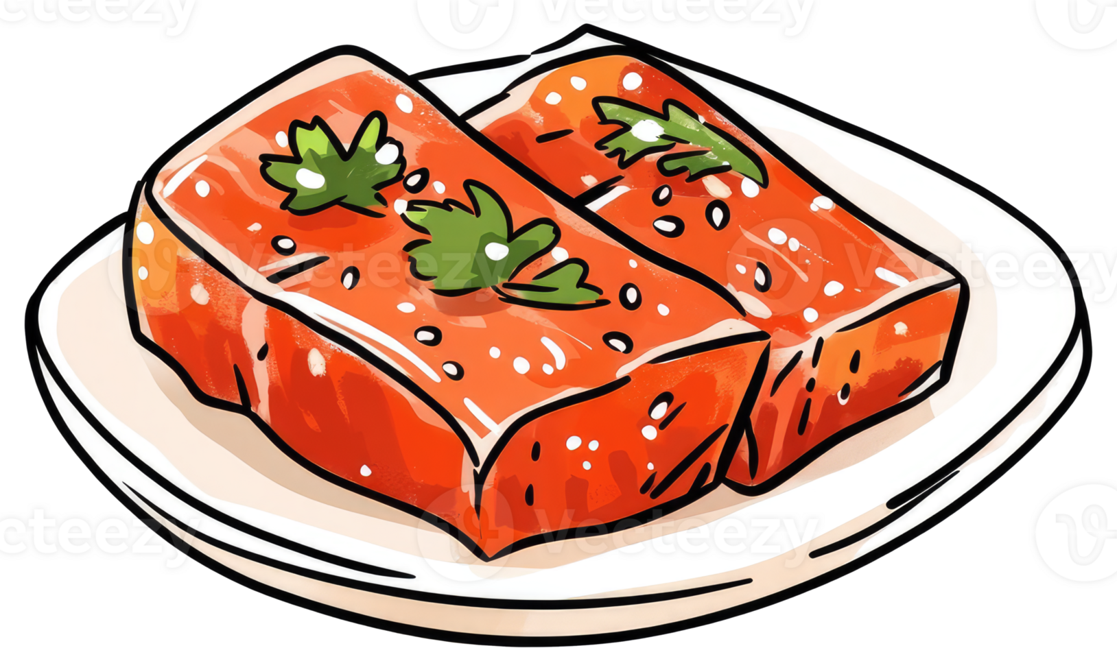 Two pieces of prepared food are on a small white plate png