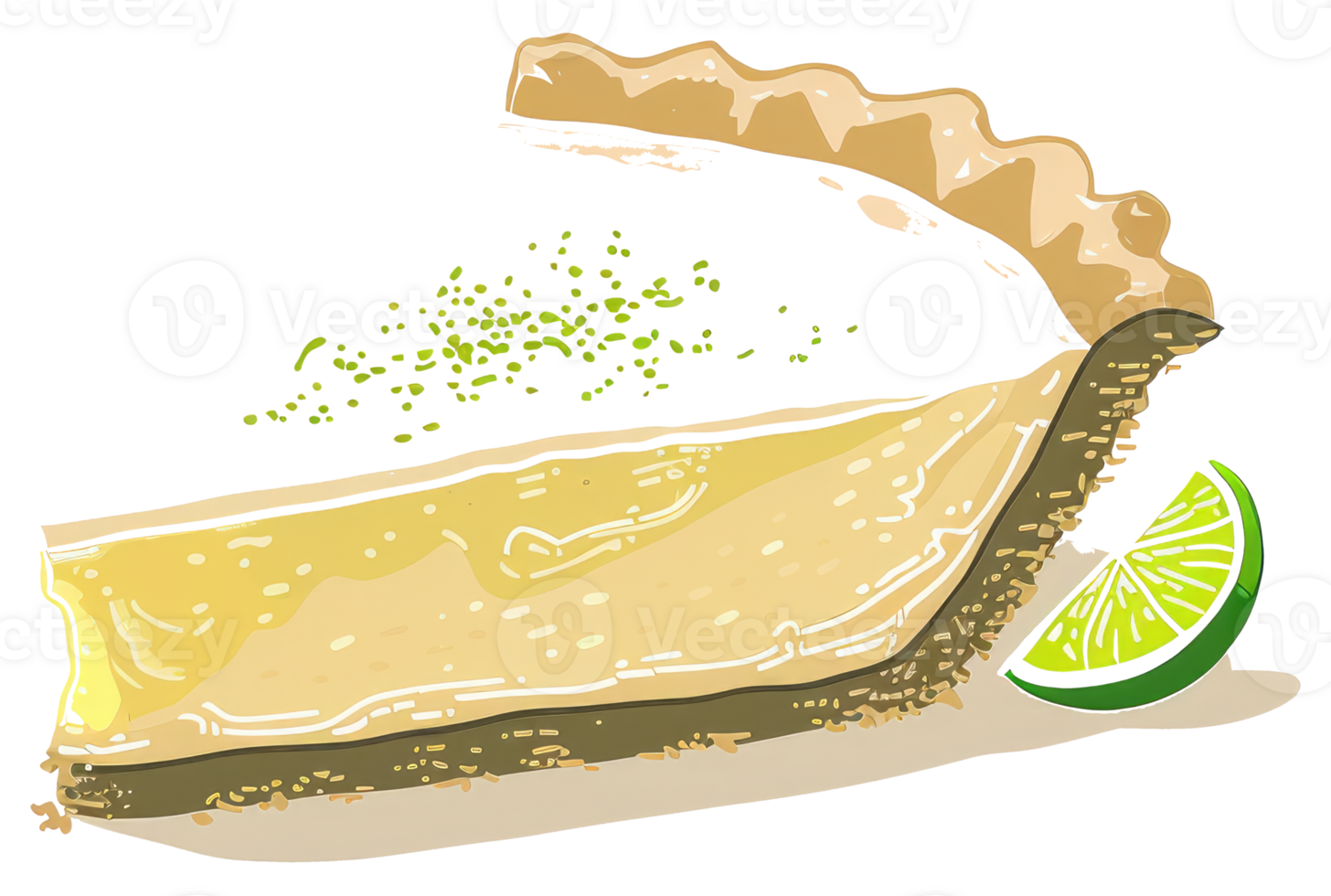 A delicious slice of key lime pie with lime wedge png