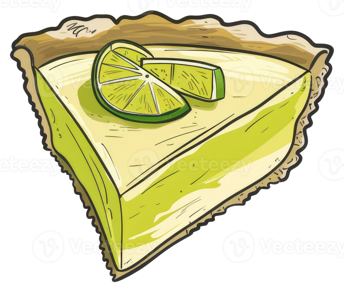 A slice of lime pie with decorative lime slices on top png