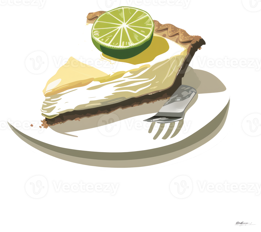 A slice of key lime pie with lime garnish on a plate png