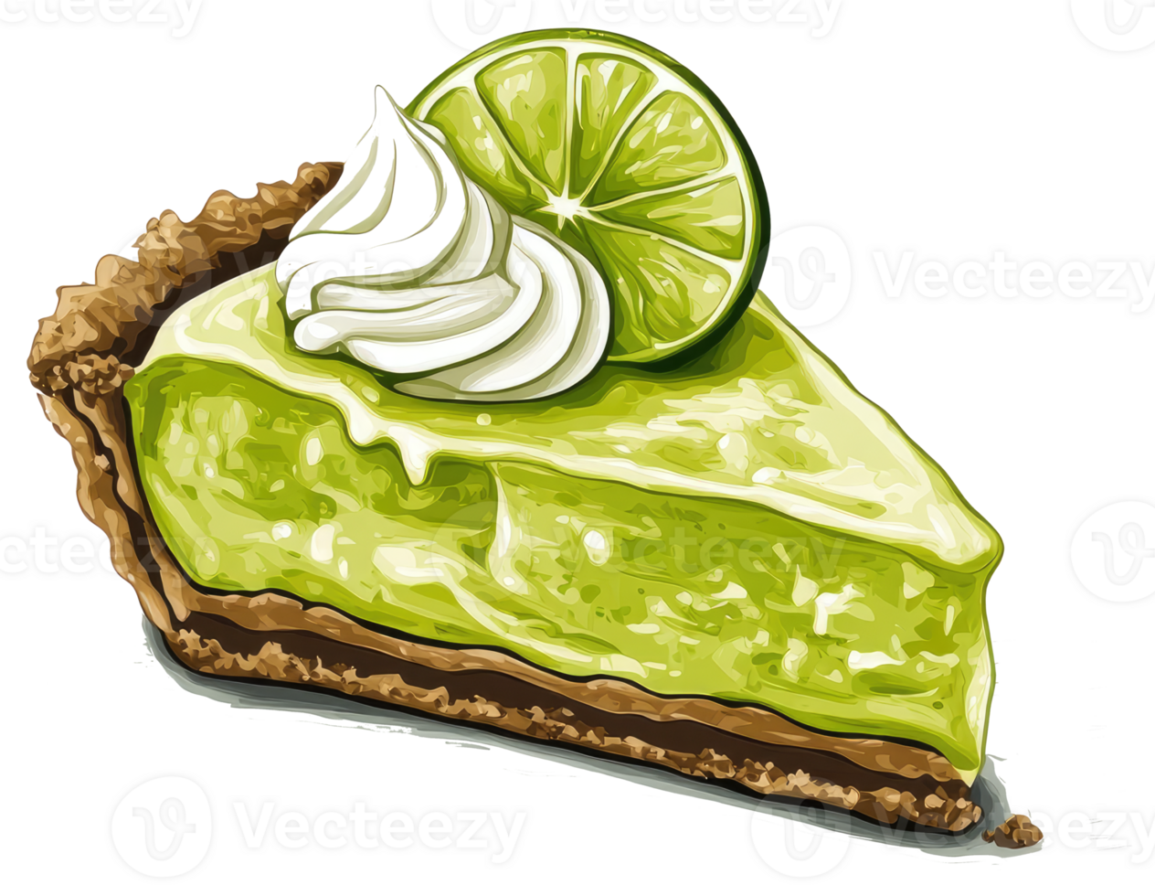 A delicious green lime pie slice with whipped cream topping png