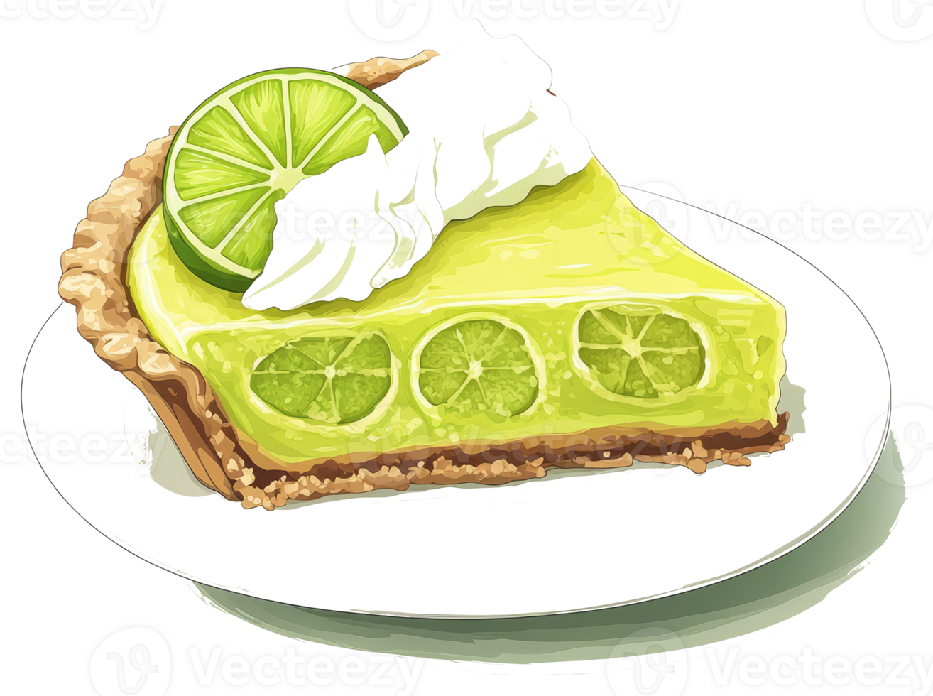 A single slice of lime pie sits on a white plate png