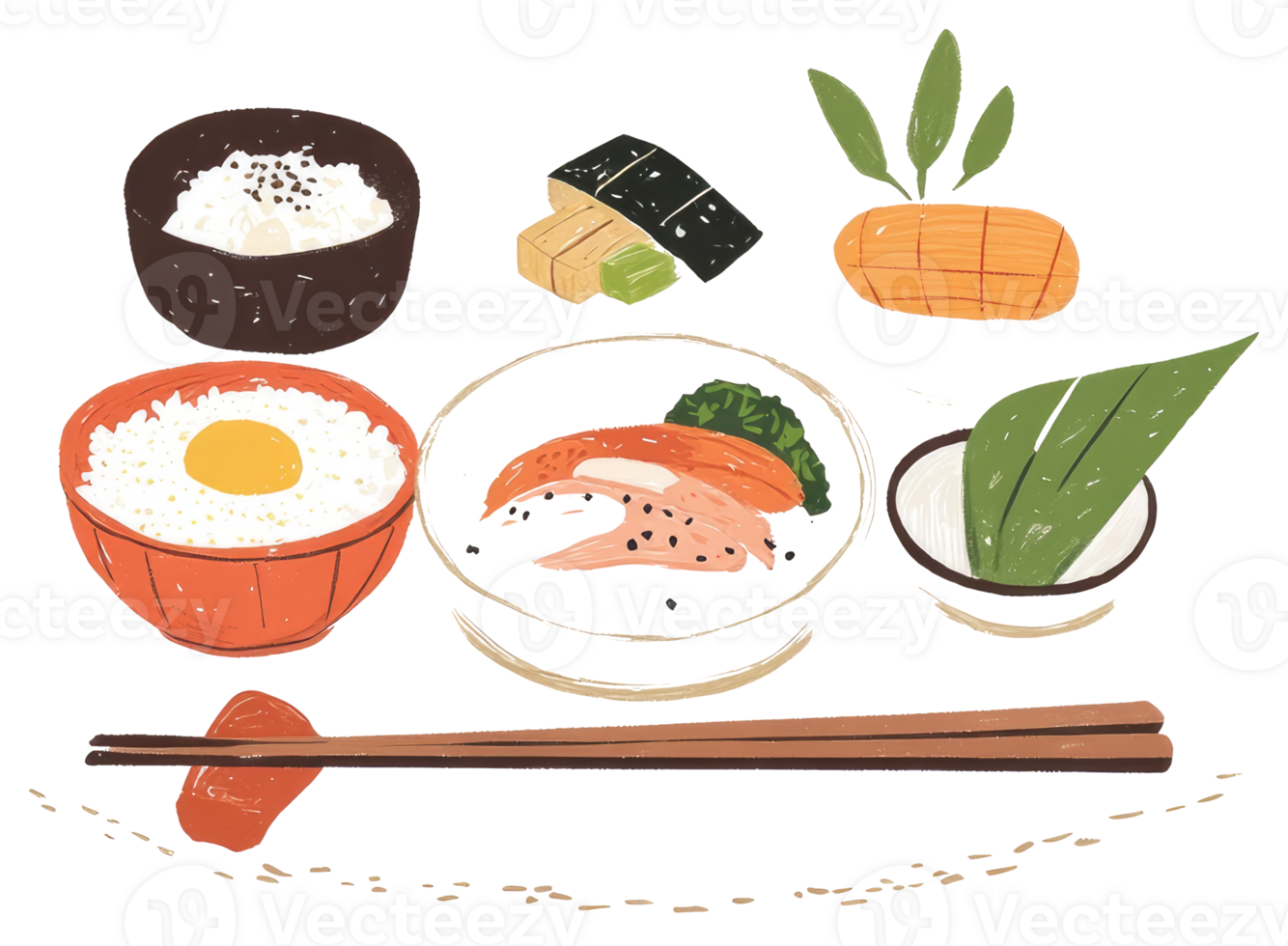 Deliciously Prepared Japanese Food Elements Arranged For A Meal png