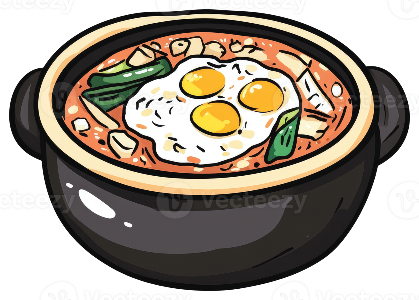 A bowl of delicious stew with eggs and other ingredients png