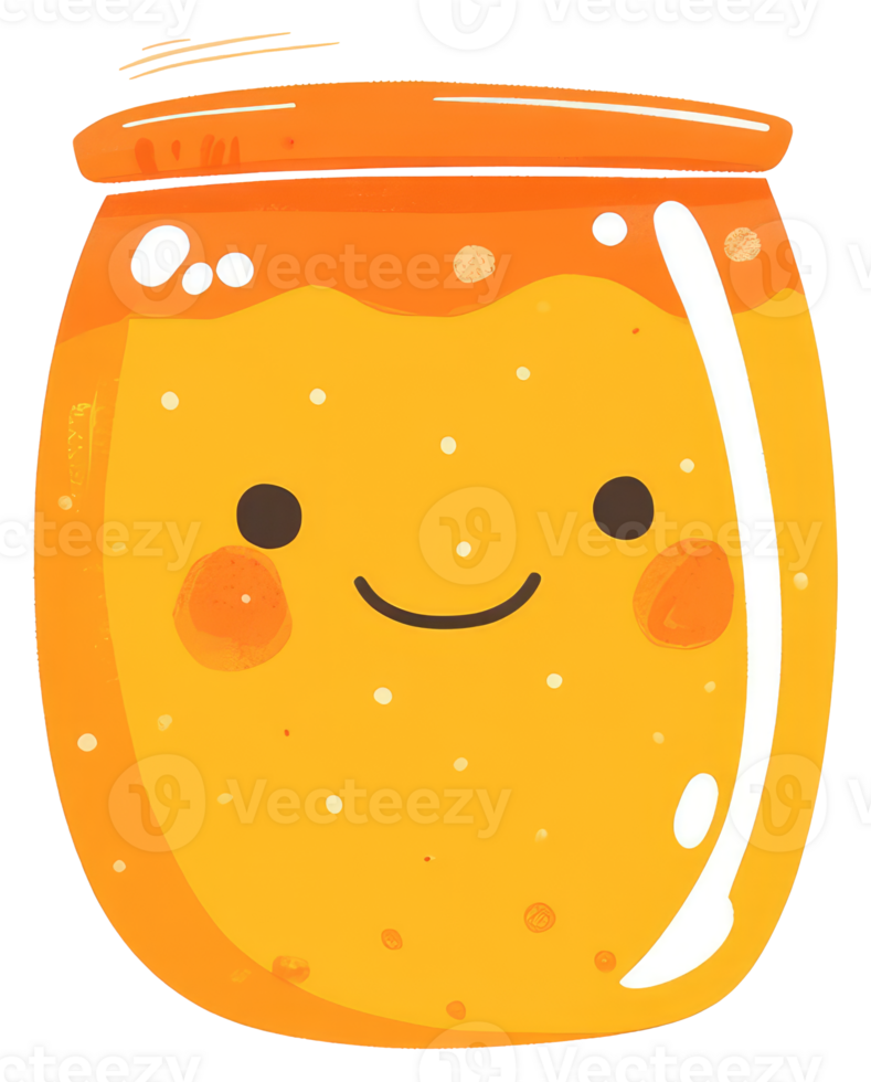 An adorable smiling cartoon illustration of a filled glass jar png