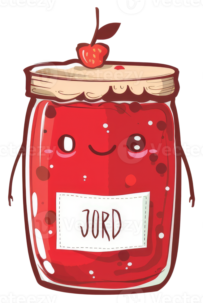 A cute cartoon illustration of a jar of red jam smiling png