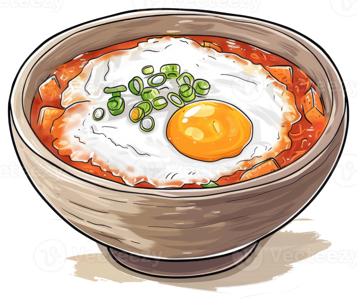 Delicious bowl of food with a fried egg on top png