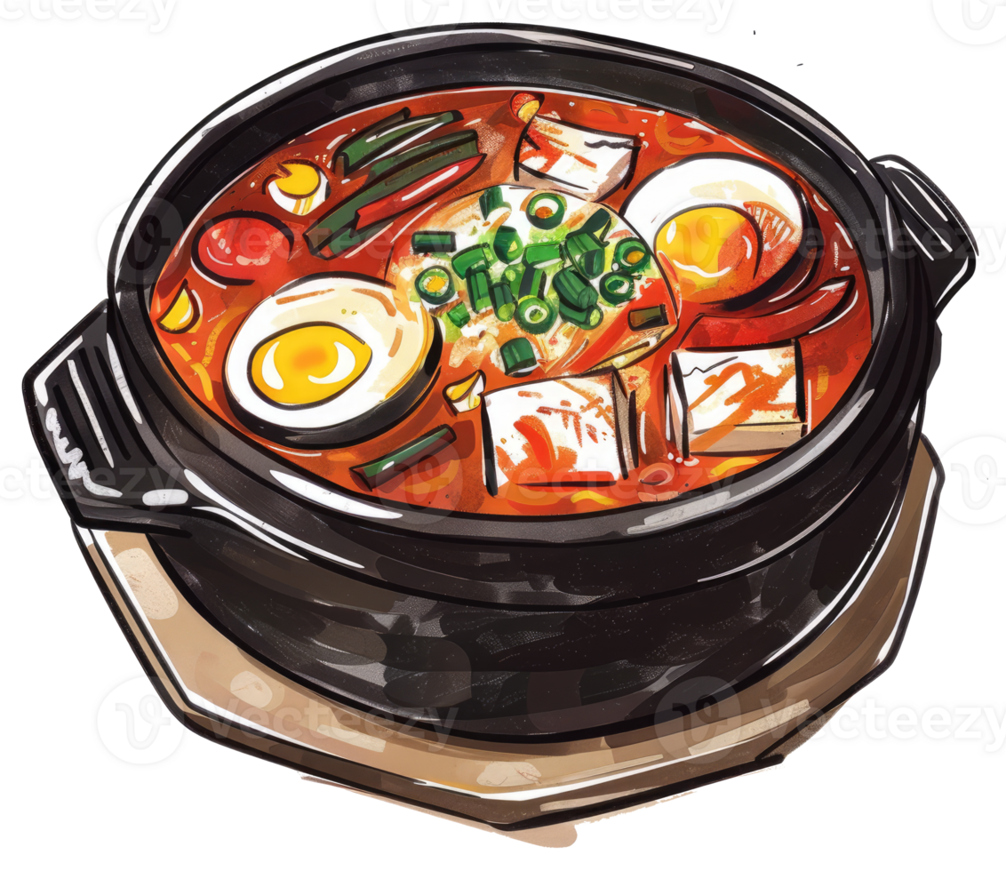 A rich and flavorful stew with diverse ingredients and boiled eggs png