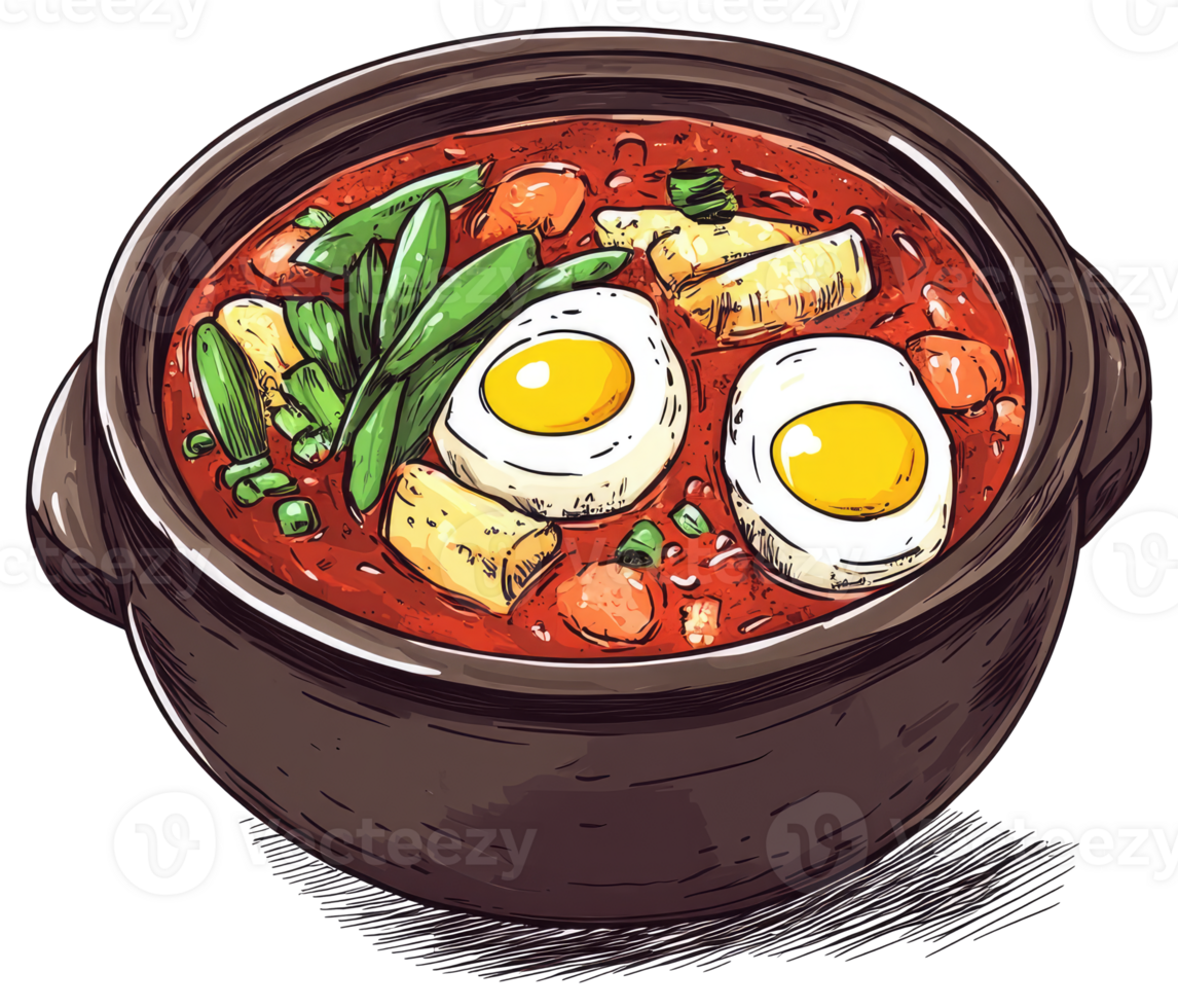 A colorful illustrated bowl of delicious hot food is featured png