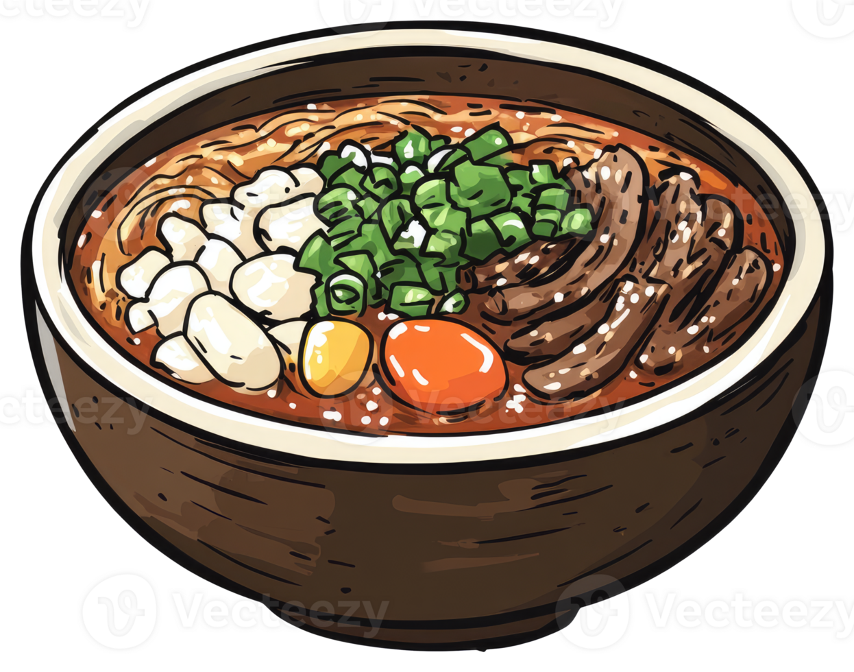 Delicious bowl of noodles with various flavorful toppings included png