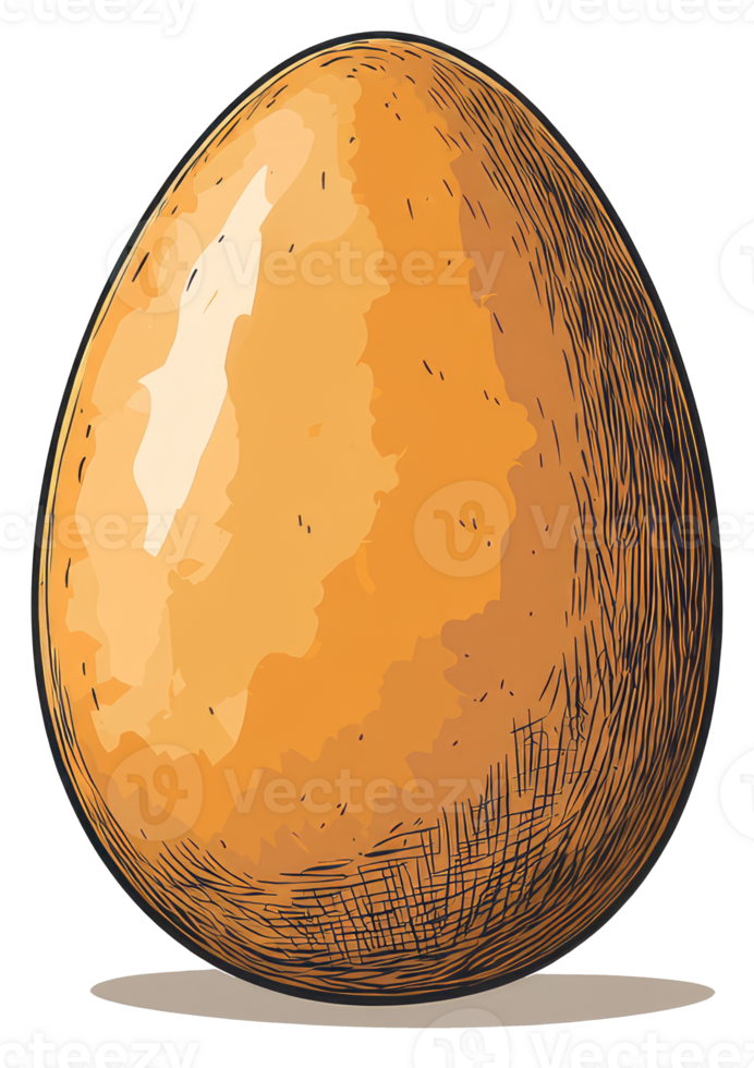 A Single Brown Egg Rendered With Ink Style Shading png