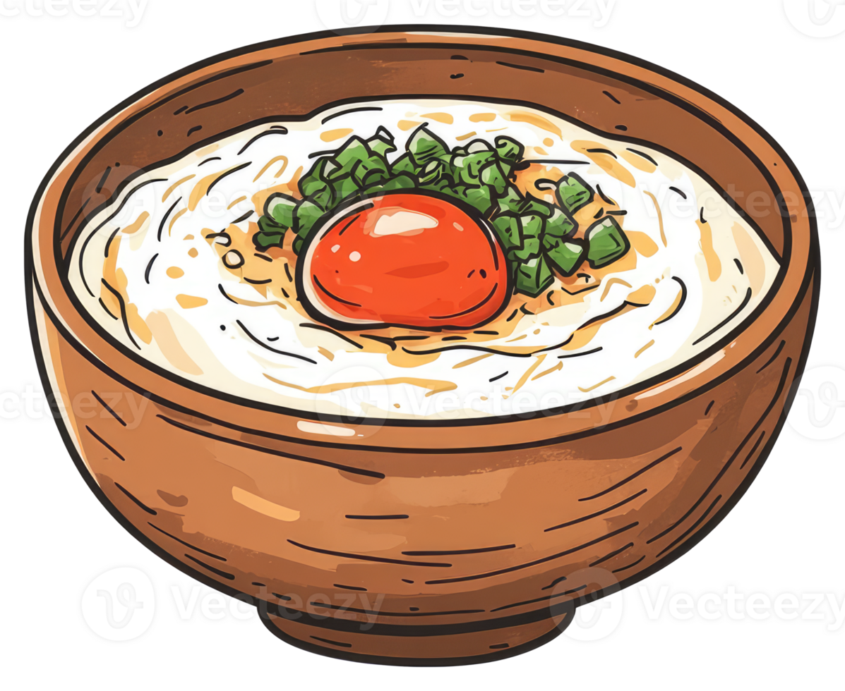 A bowl of creamy dish topped with egg yolk and herbs png