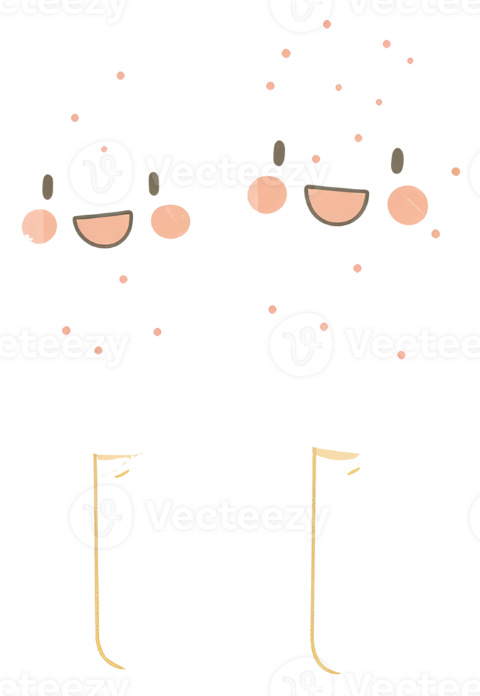 Two smiling cloud creatures on thin poles with flags png