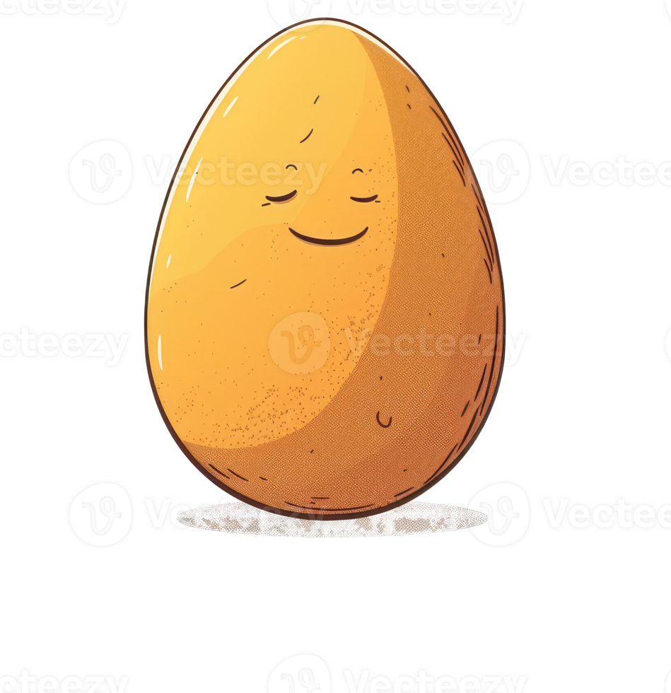 A smiling illustrated egg resting calmly on a white surface png