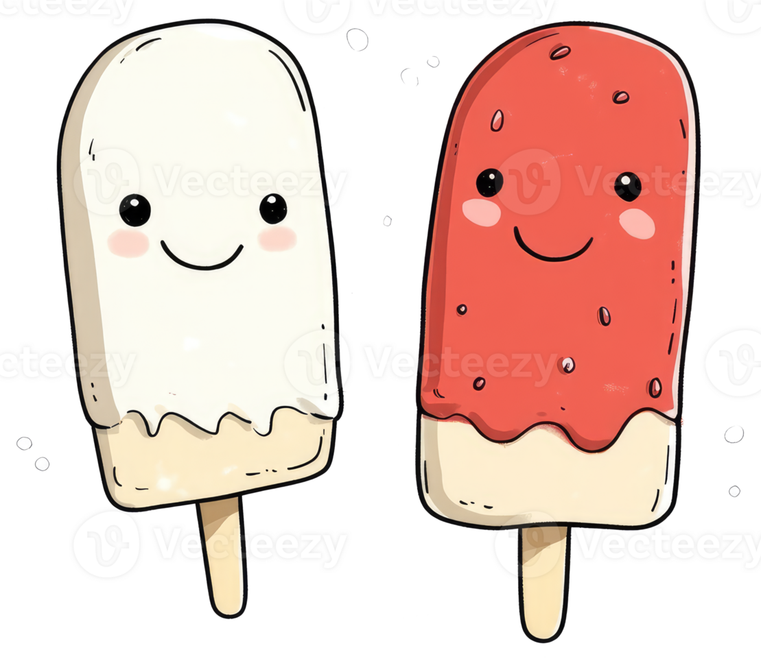 Cute cartoon ice pops of two different delicious flavors png