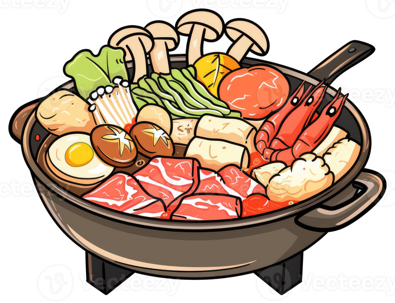 Delicious Illustration Featuring a Hot Pot Filled with Assorted Food png