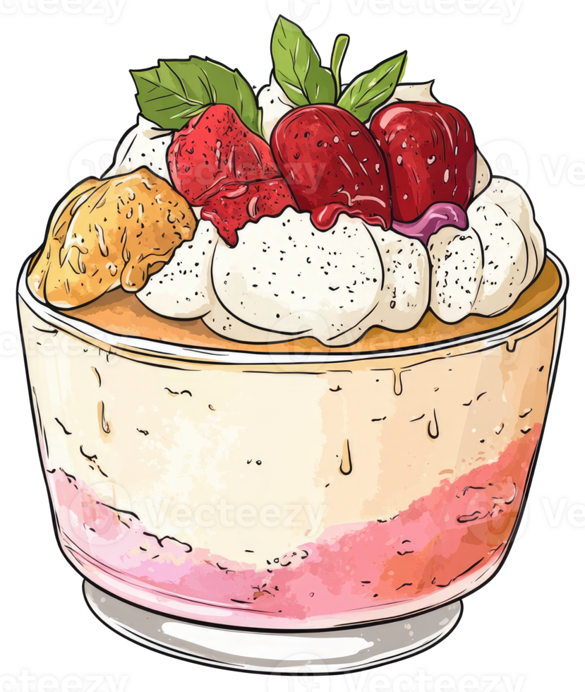 A dessert glass overflowing with delicious strawberries and cream png