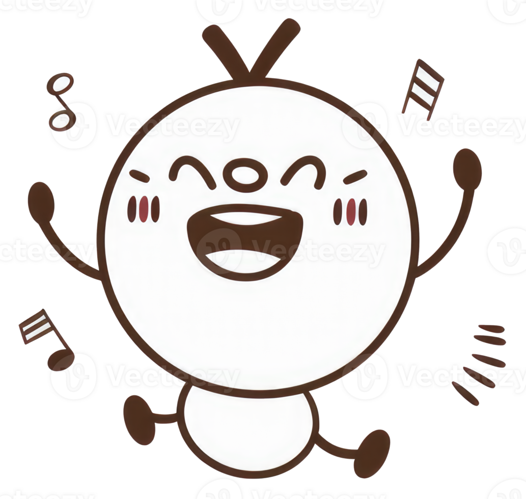 Joyful cartoon character celebrating music and happiness with arms raised png