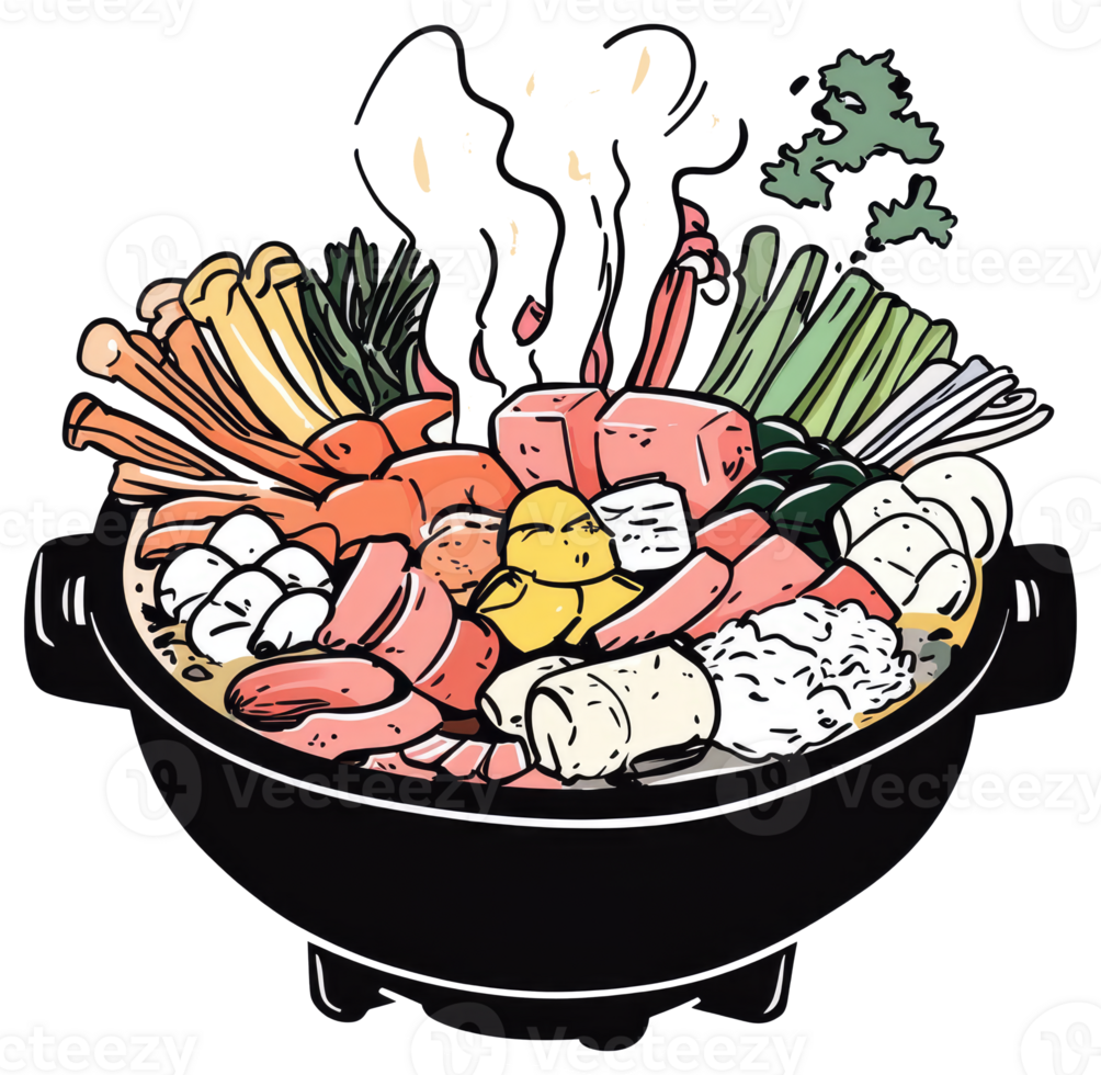 A colorful illustration depicting a simmering pot of mixed ingredients png